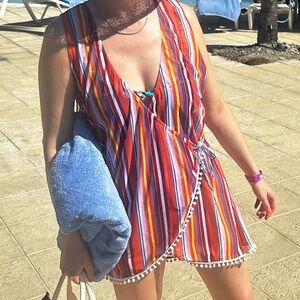SHEIN Colorful Striped Wrap Swim Coverup